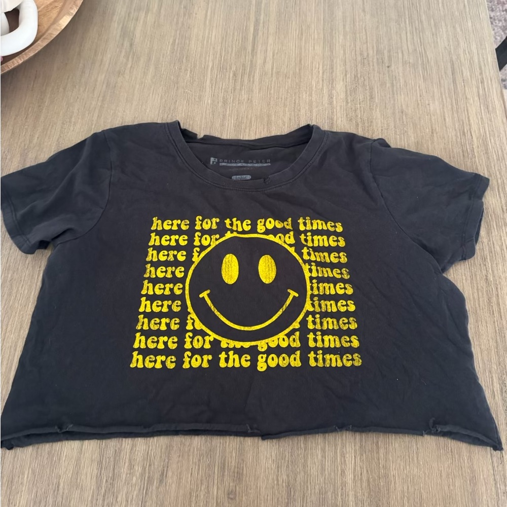 Prince Peter Collection Yellow and Black Crop Top with Smiley Face Design